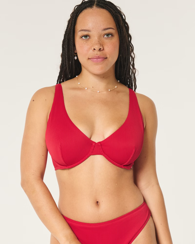 Women's Curvy High Apex Ribbed Underwire Bikini Top | Women's Swimwear | HollisterCo.com | Hollister (US)