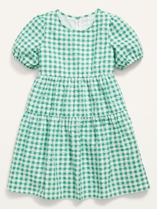 Textured Tiered Puff-Sleeve All-Day Dress for Girls | Old Navy (US)