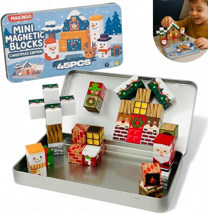45PCS Mini Magnetic Blocks Christmas Set – Holiday STEM Building Cubes for Kids, Educational Tr... | Amazon (US)