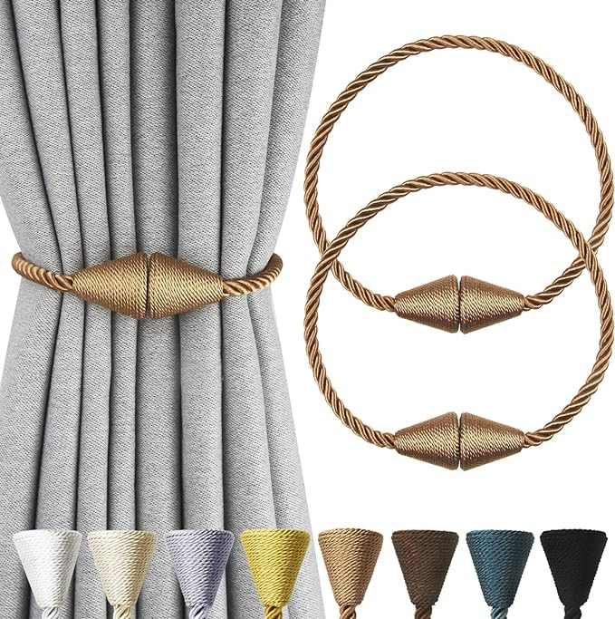 2 Pack Magnetic Curtain Tiebacks Rope Modern Handmade Curtain Tie Backs Decorative Drapes Weave H... | Amazon (US)