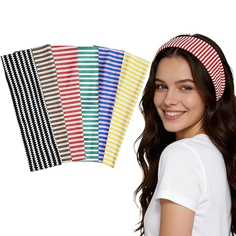 6 PCS Striped Headband, Headbands for Women with Stretchy Design, Patterned Headbands for Yoga Wo... | Amazon (US)