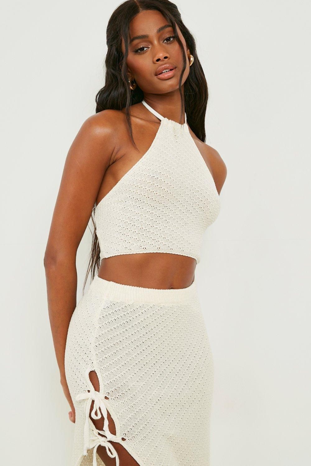 Lace Up Maxi Skirt And Halterneck Knitted Set | Boohoo.com (US & CA)