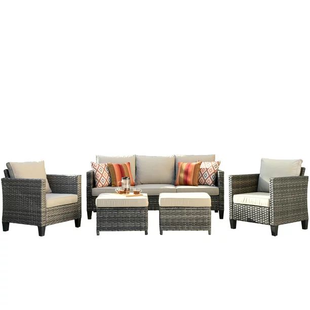 Ovios 5 Pieces Outdoor Patio Furniture All-Weather Patio Conversation Set Wicker Sectional Sofa w... | Walmart (US)