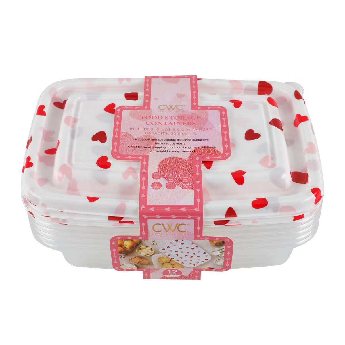 Cook With Color 6pc Scattered Hearts Rectangle Food Storage Container | Target