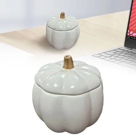 YAZHPA Pumpkin Shaped Candle Bowl with Lid, Pumpkin Decor Storage Jar for Fall, Halloween & Thanksgiving Home Decor, White(Empty cup) | Walmart (US)
