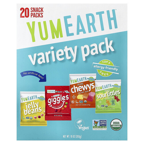 YumEarth, Variety Pack, 20 Snack Packs, 0.5 oz (14 g) Each | iHerb