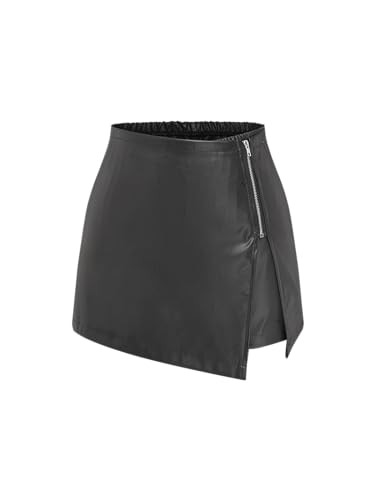 CIDER Faux Leather Middle Waist Solid Zipper Skort: Black, S | Amazon (US)