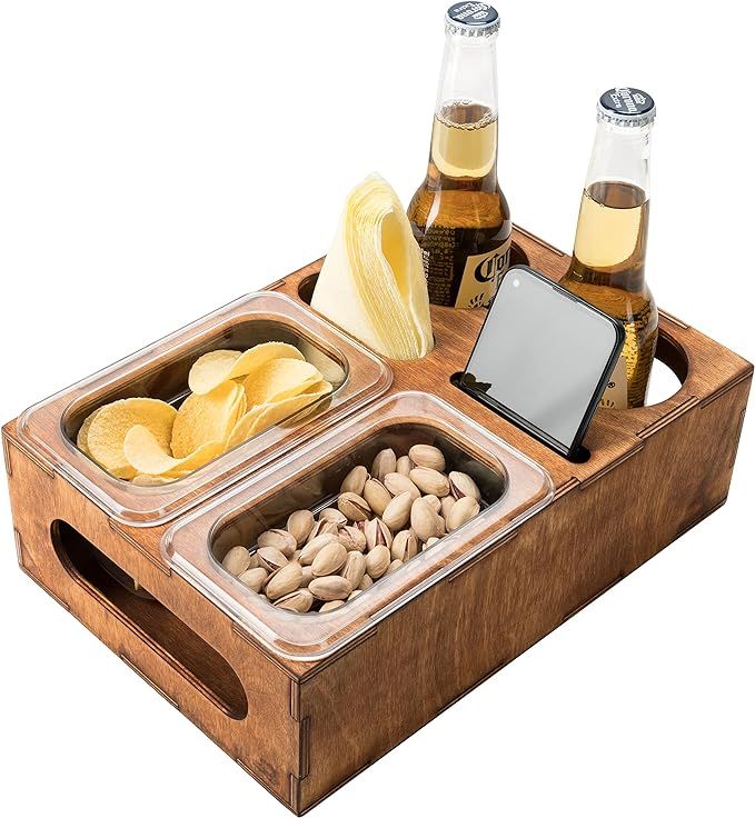 Wood Beer Box - Gift for Beer Lovers, Dad, Man, Him, Boyfriend- Drink Box Snacks Tray- Table Stan... | Amazon (US)