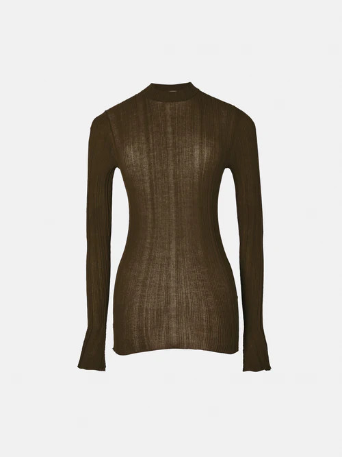 Irregular Plisse Crew Top | Brown | Jigsaw (UK)