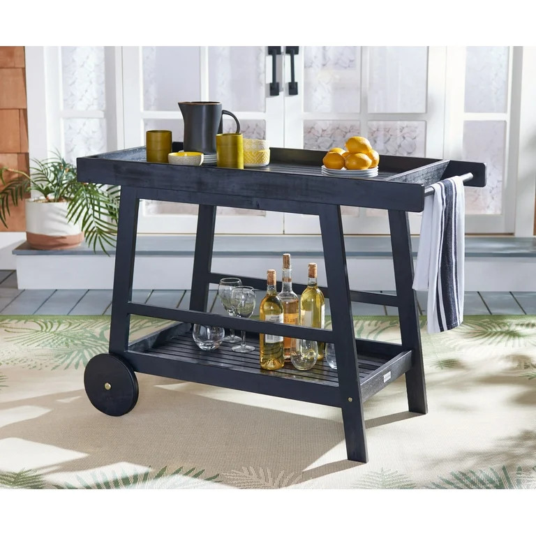 SAFAVIEH Renzo Transitional Outdoor Patio 2 Tier Bar Cart, Black | Walmart (US)