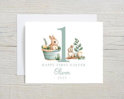 Click for more info about First Easter Card for baby Boy, Cute Easter Bunny, Happy Easter Card for Kids, 2023 Easter card, ...