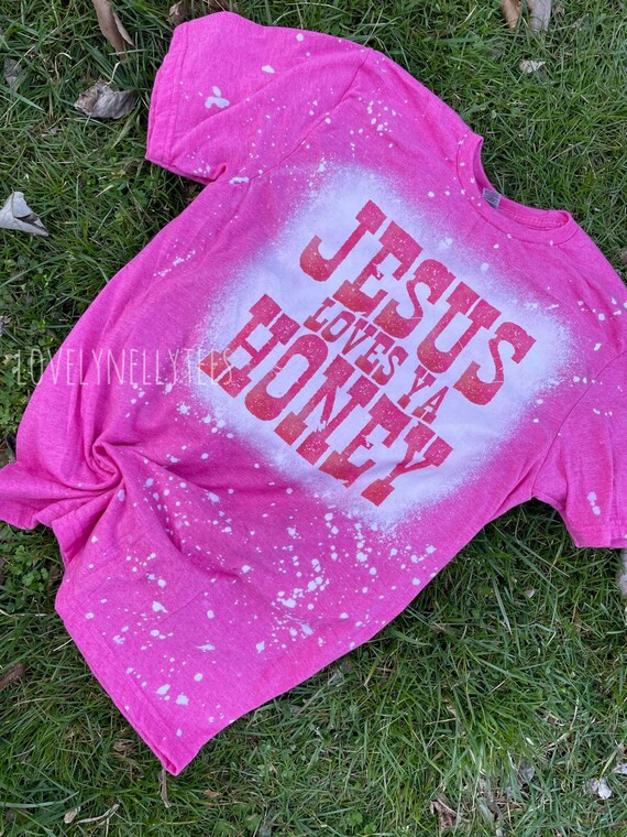 Jesus loves ya honey bleached T shirt Pink vintage chic boho retro distressed t shirt gifts for h... | Etsy (US)