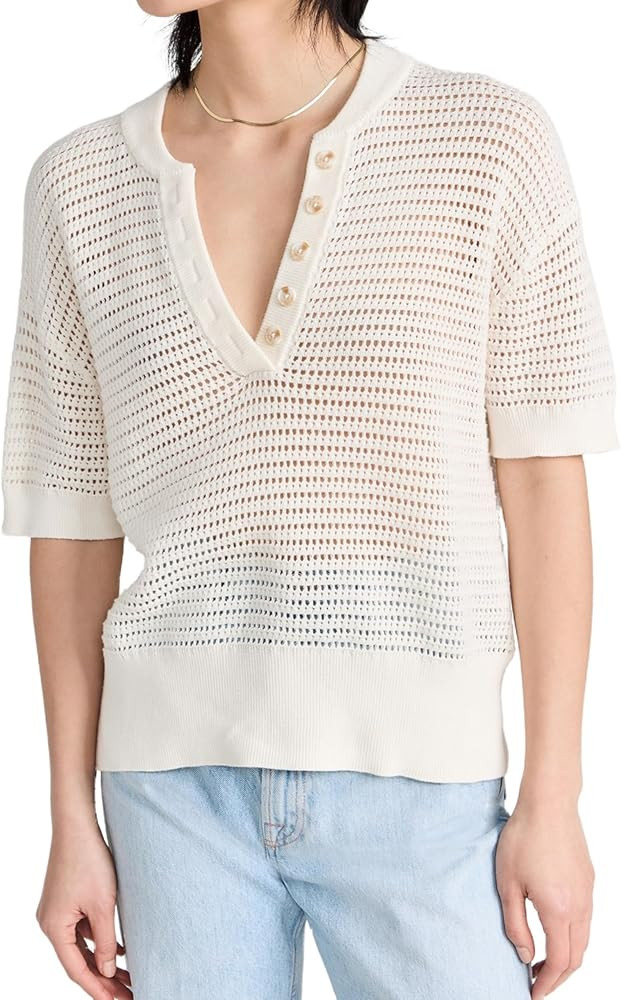 Dqbeng Crochet Tops for Women V Neck Short Sleeve Open Knit Sweater Lightweight Summer Pullover B... | Amazon (US)