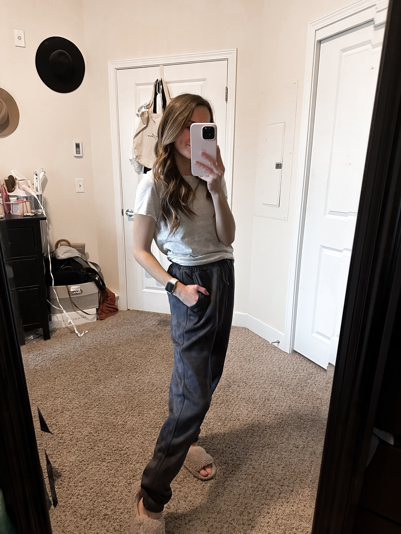 cozy wfh outfit from fabletics [gifted] // wearing the cozy fleece go-to sweatpant in Onyx Smudge - size xs runs big (limited sizes and colors left!) / 100% cotton crewneck tee in Soft Grey Heather - size xs fits tts 

#LTKsalealert #LTKfitness #LTKSeasonal