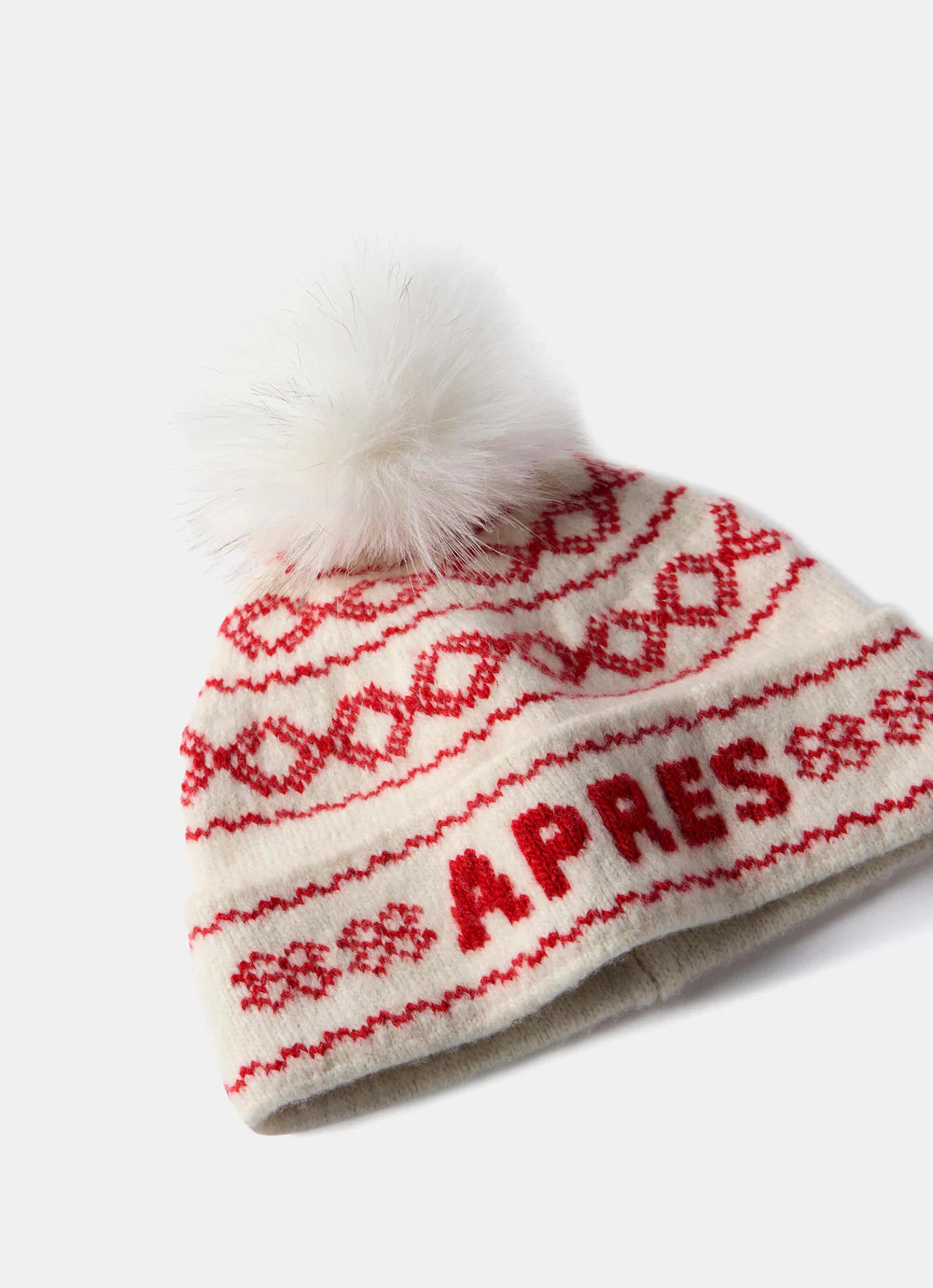 Red Graphic Apres Knit Bobble Hat | Mint Velvet