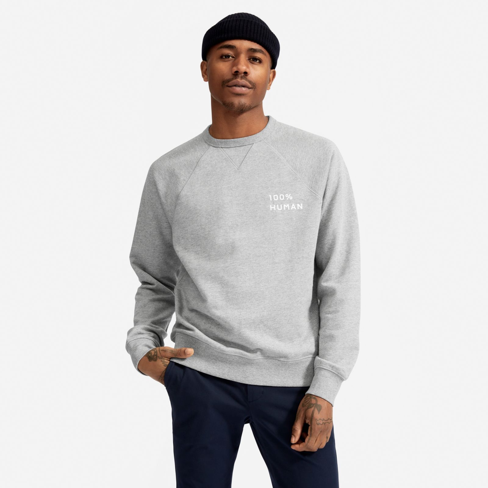 Women's 100% Human Unisex French Terry Sweatshirt in Small Print by Everlane in Heather Grey, Size XS | Everlane