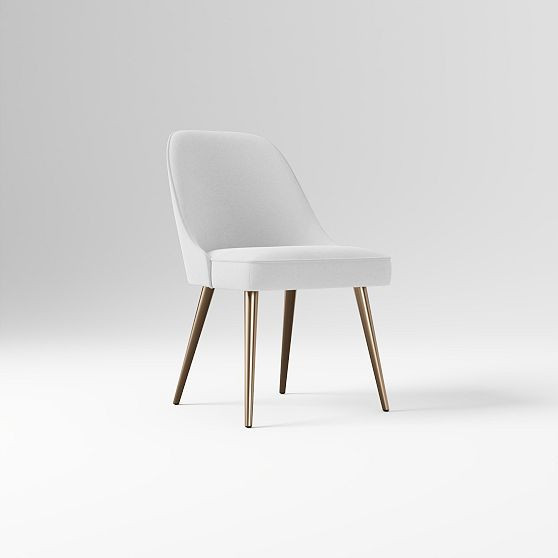Mid-Century Upholstered Dining Chair, Performance Velvet, Frost Gray, Oil Rubbed Bronze | West Elm (US)