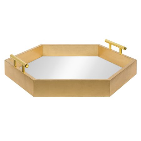 Kate and Laurel Lipton Hexagon Decorative Mirror Tray with Polished Metal Handles, Gold | Walmart (US)