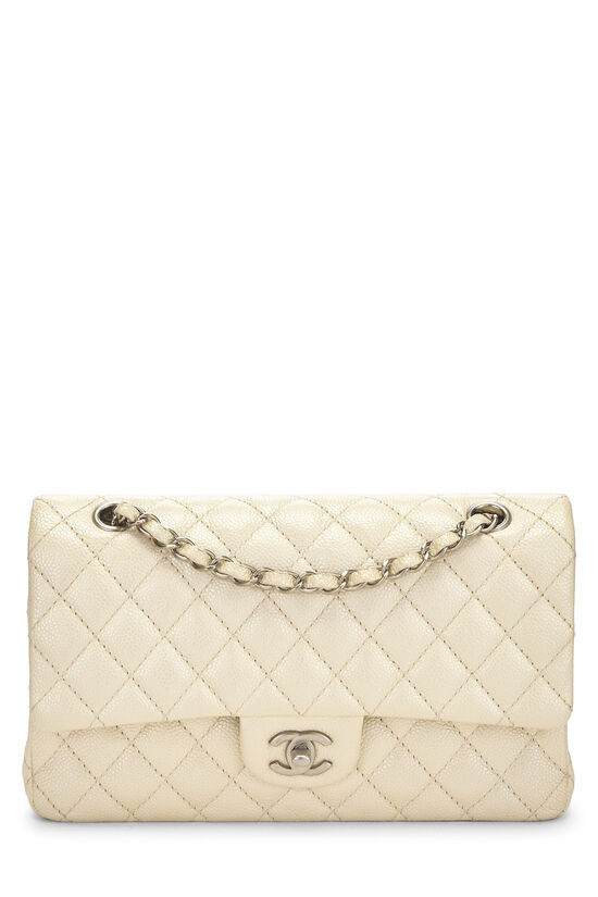 Chanel Iridescent White Quilted Caviar Classic Double Flap Medium Q6B48N0FW0001 | WGACA | What Goes Around Comes Around