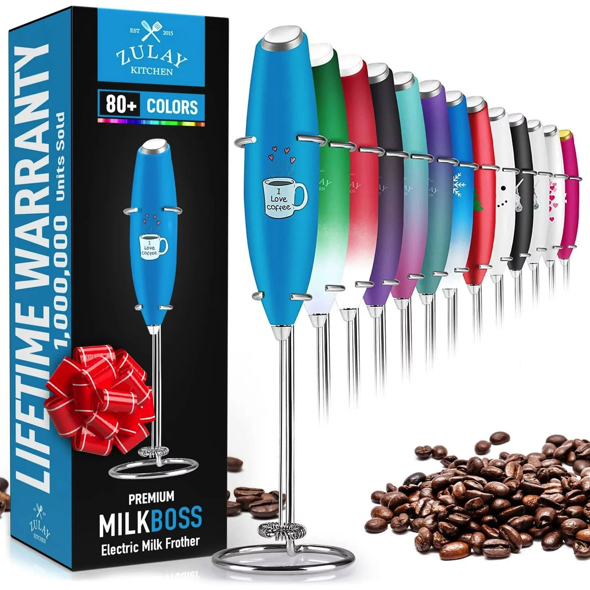 Zulay Kitchen Milk Frother with Stand Handheld Electric Whisk for Coffee Latte and Matcha Blue I ... | Walmart (US)