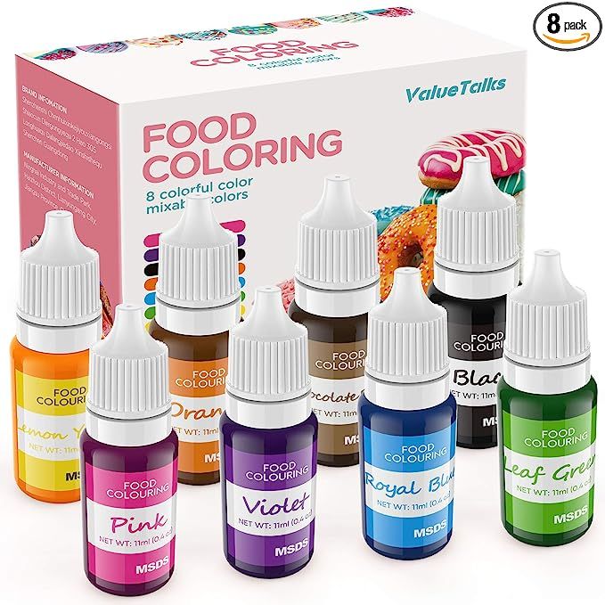 Cake Food Coloring Set, ValueTalks 8 Color Liquid Vibrant Colors Edible Food Dye for Kids, Vegan ... | Amazon (US)
