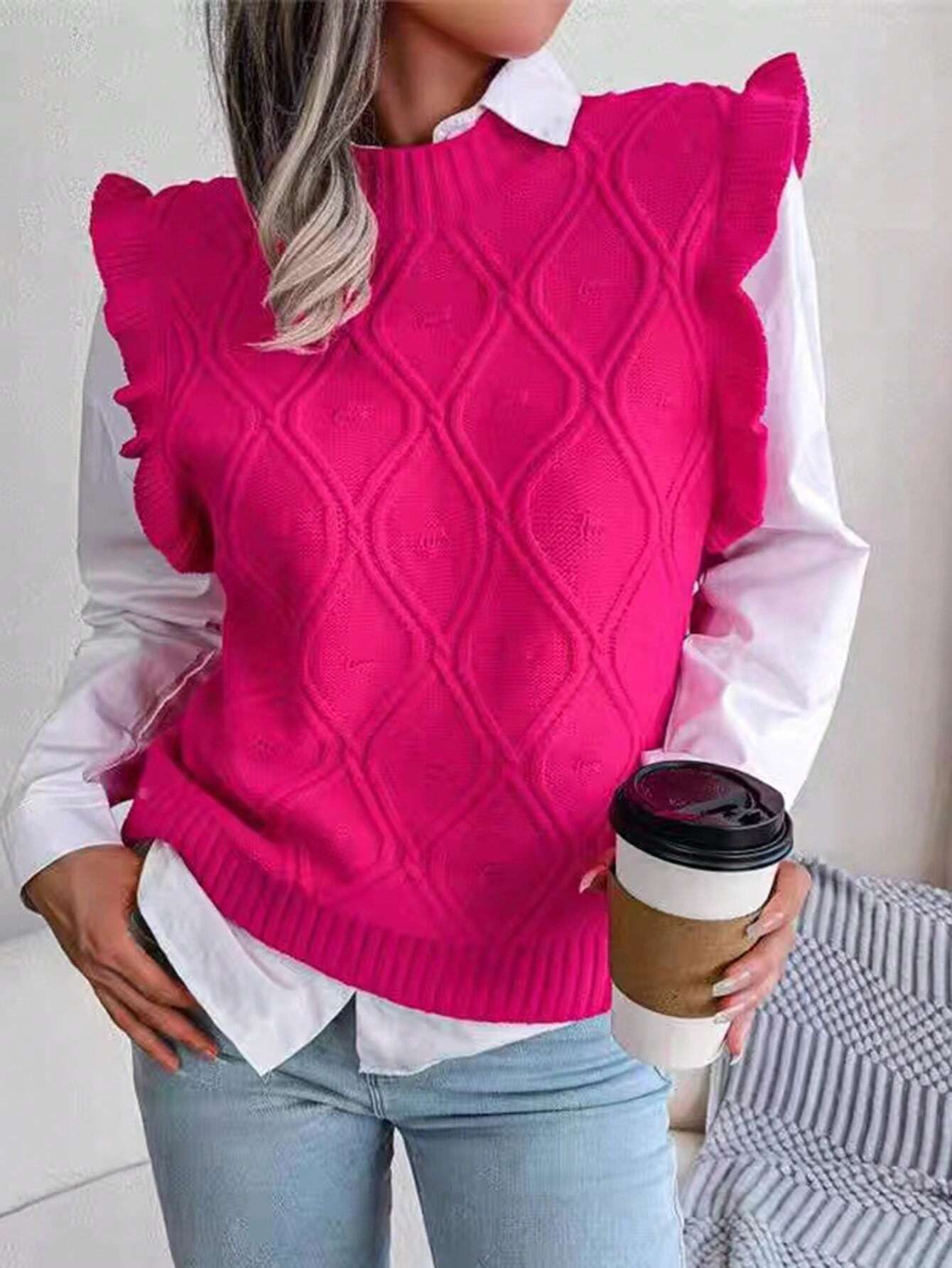 Plus Size Women'S Ruffle Hem Sweater Vest | SHEIN