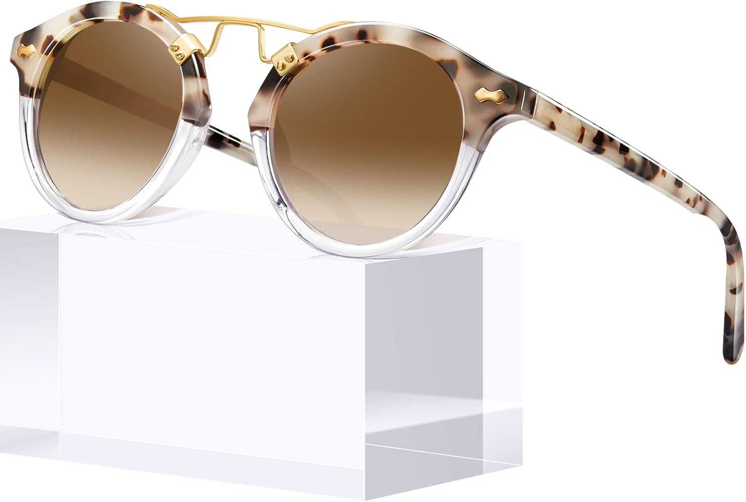 CARFIA Double Bridge Small Acetate Sunglasses for Women Polarized, Retro Metal Brow Ladies Sunnie... | Amazon (US)