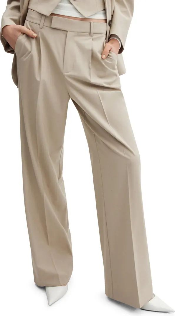 MANGO Pleat Front Wide Leg Suit Pants | Beige Dress Pants | Beige Work Pants | Nordstrom