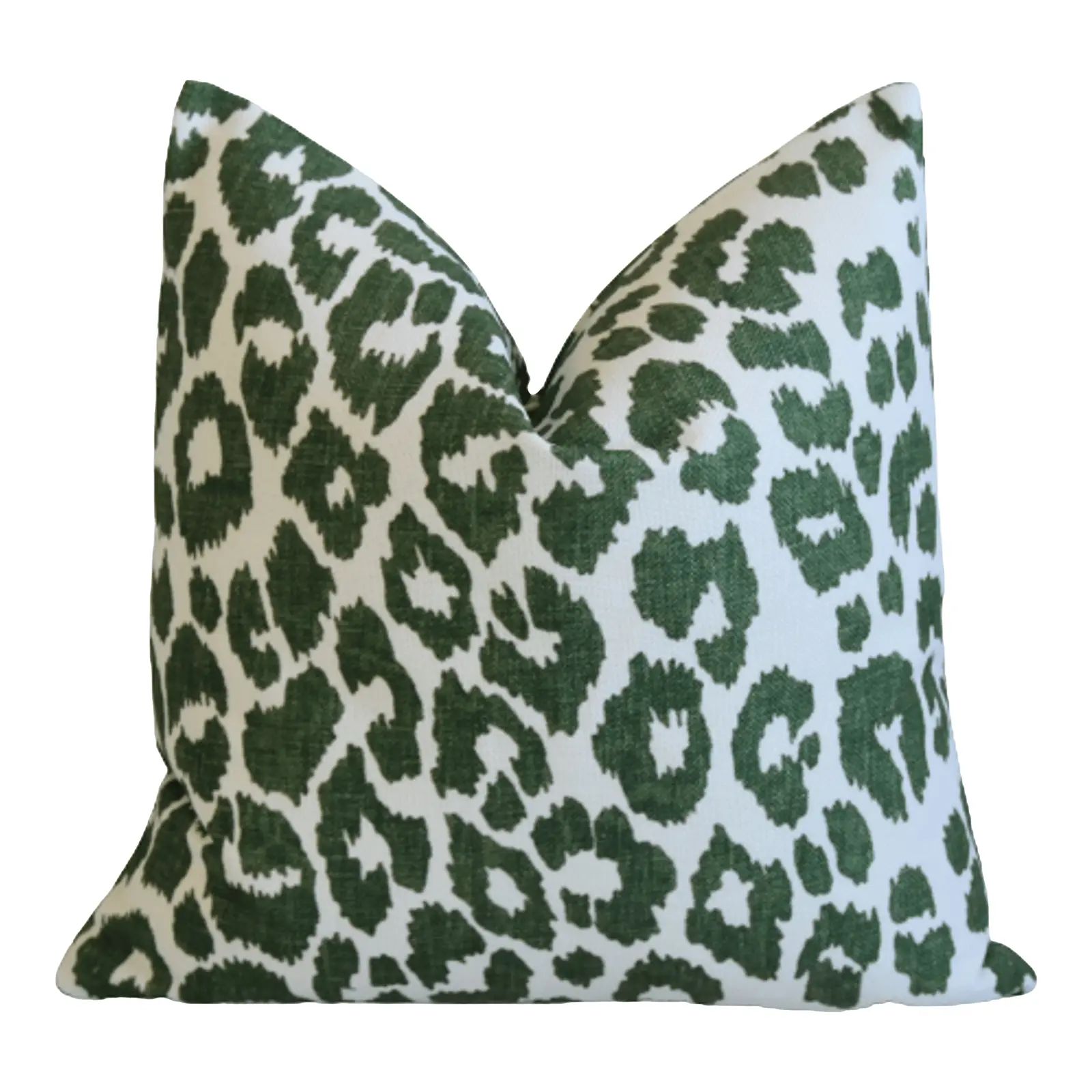 Green & White Leopard Spot Print Feather/Down Pillow 17" Square | Chairish