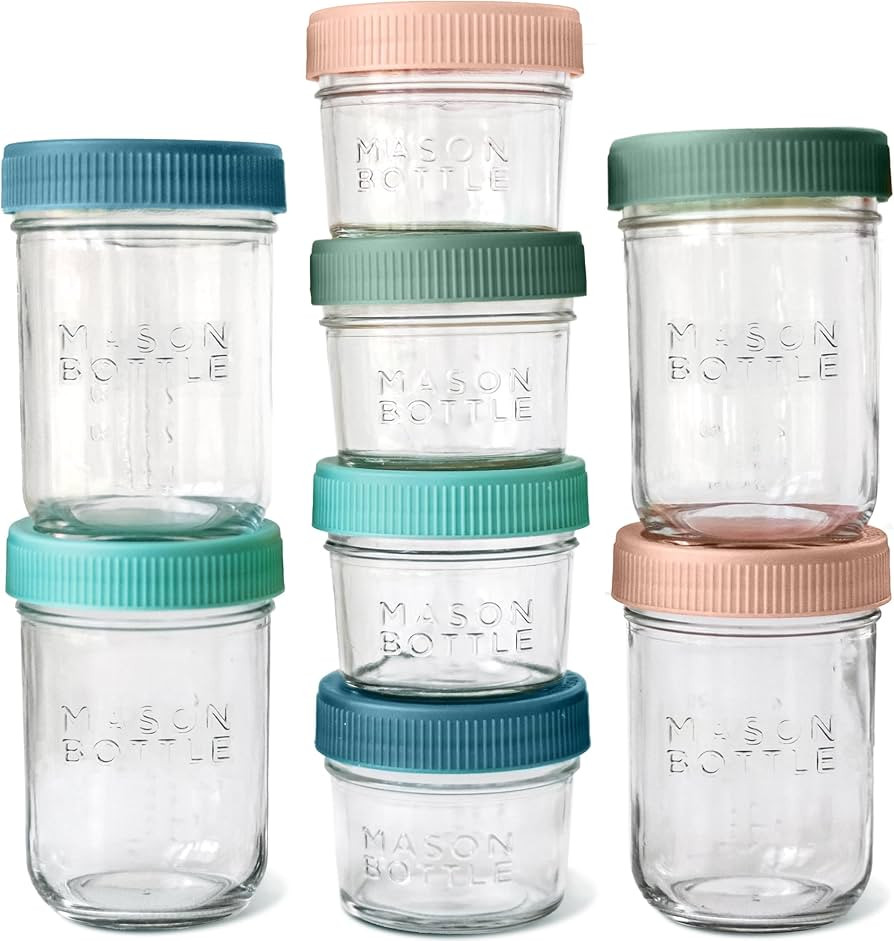 Mason Bottle Breast Milk Storage Jars (4oz & 8oz, 8-Pack) – Reusable Glass Baby Food Containers... | Amazon (US)