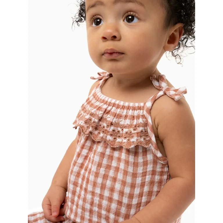 Modern Moments By Gerber Baby Girl Cotton Romper with Shoulder Straps, Sizes 0/3 Months-24 Months | Walmart (US)
