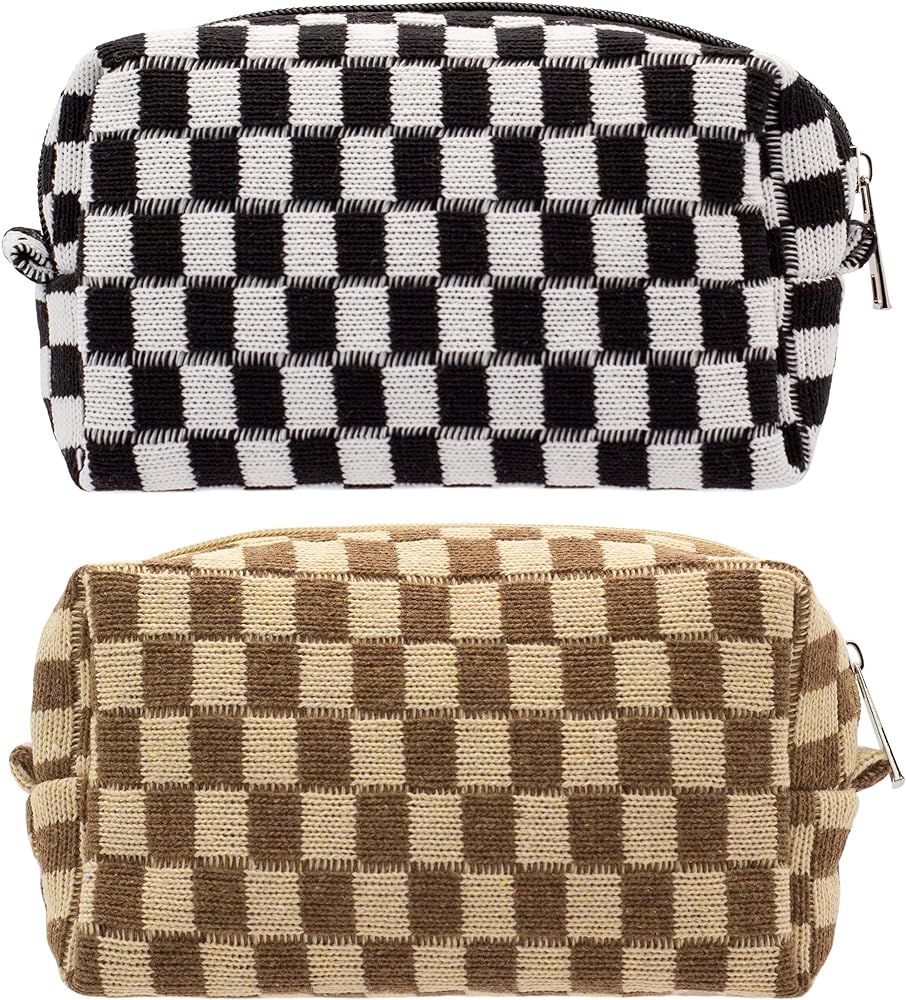 PAZIMIIK Checkered Makeup Bag for Purse Portable Zipper Make Up Pouch Small Cosmetic Case for Tra... | Amazon (US)