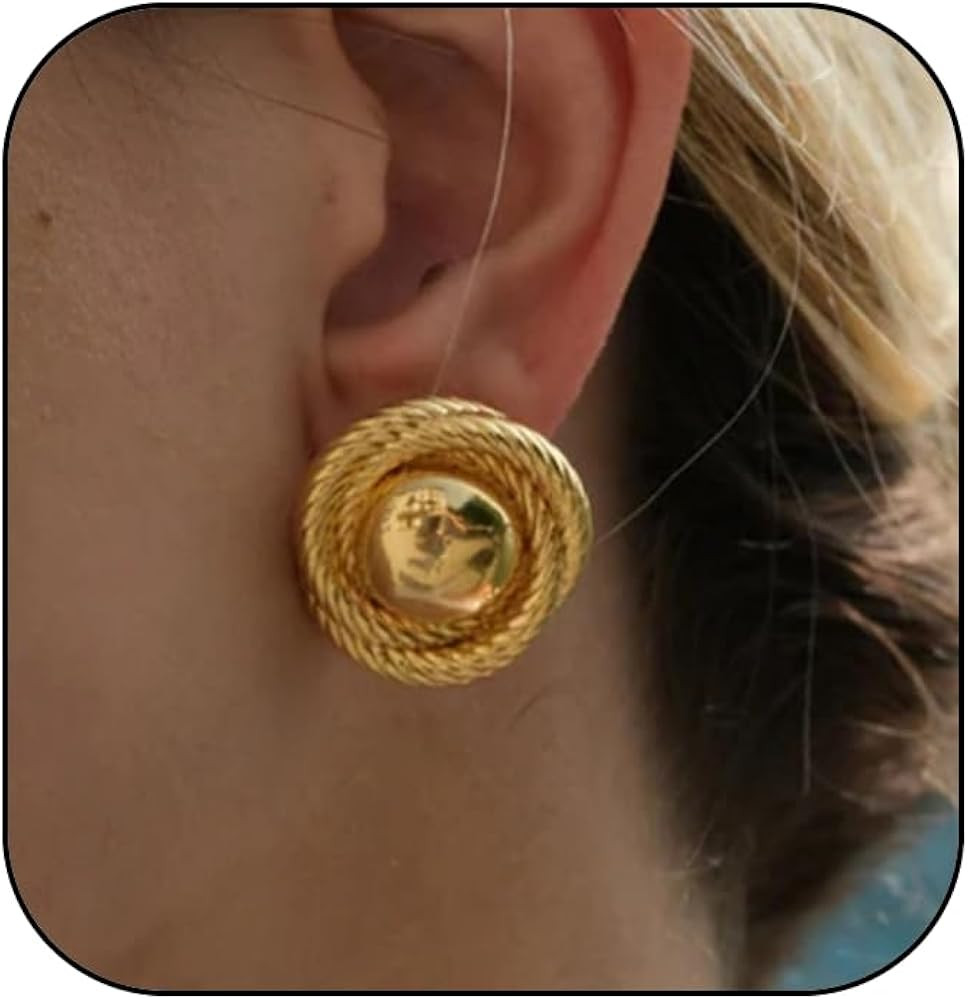 Chunky Big Geometric Spiral Studs Earrings for Women, 14k Gold Irregular Twisted Round Rope State... | Amazon (US)