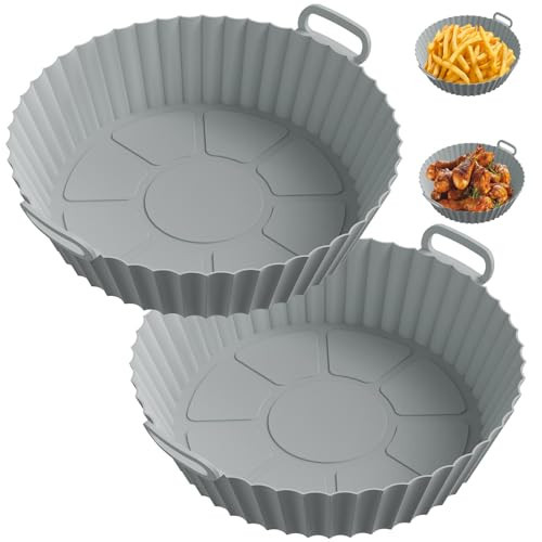 ME.FAN Air Fryer Silicone Liners for 4 to 7 QT [2 Pack] Reusable Air Fryer Basket with Handles & Holes Light Grey | Amazon (US)