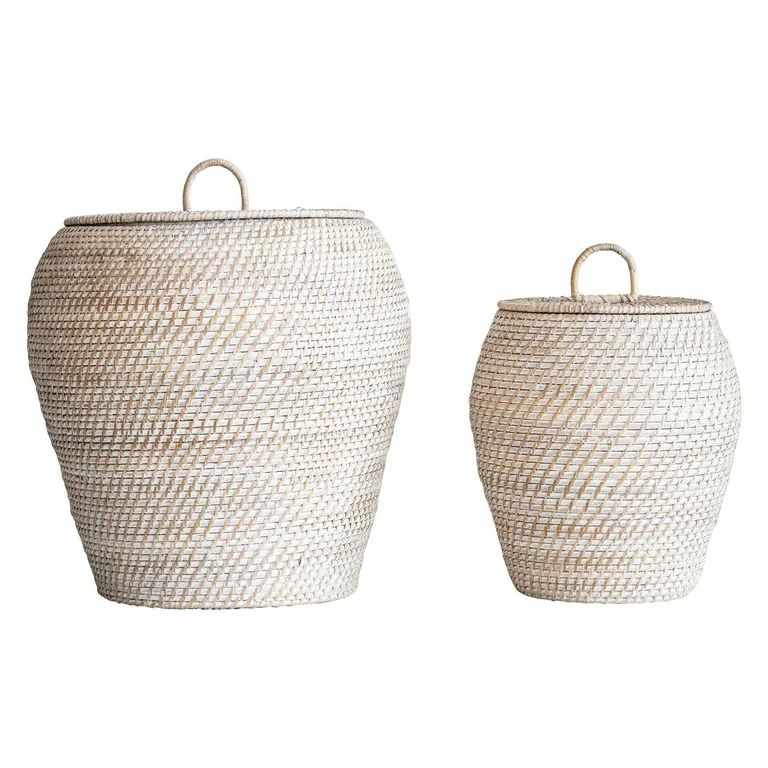 Sprinkle & Bloom Whitewashed Rattan Decorative Basket with Lids - Set of 2 - Walmart.com | Walmart (US)