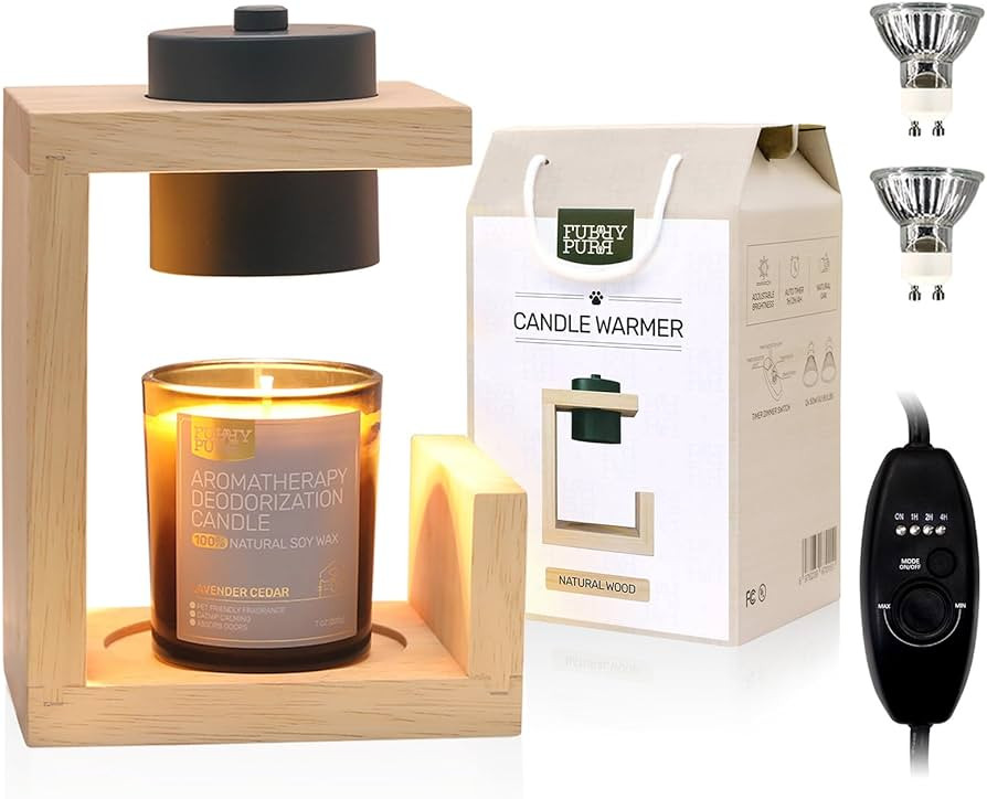 Candle Warmer Lamp with 2 Bulbs, Timer & Dimmer, Vintage Natural Wood Electric Wax Warmer Lamp, C... | Amazon (US)