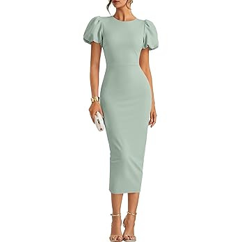 ZESICA Women's Summer Short Sleeve Bodycon Midi Dress 2026 Spring Elegant Formal Wedding Guest Co... | Amazon (US)