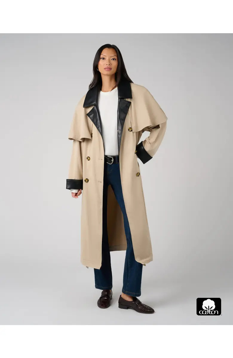 WeWoreWhat Vegan Leather Trim Trench Coat | Nordstrom | Nordstrom