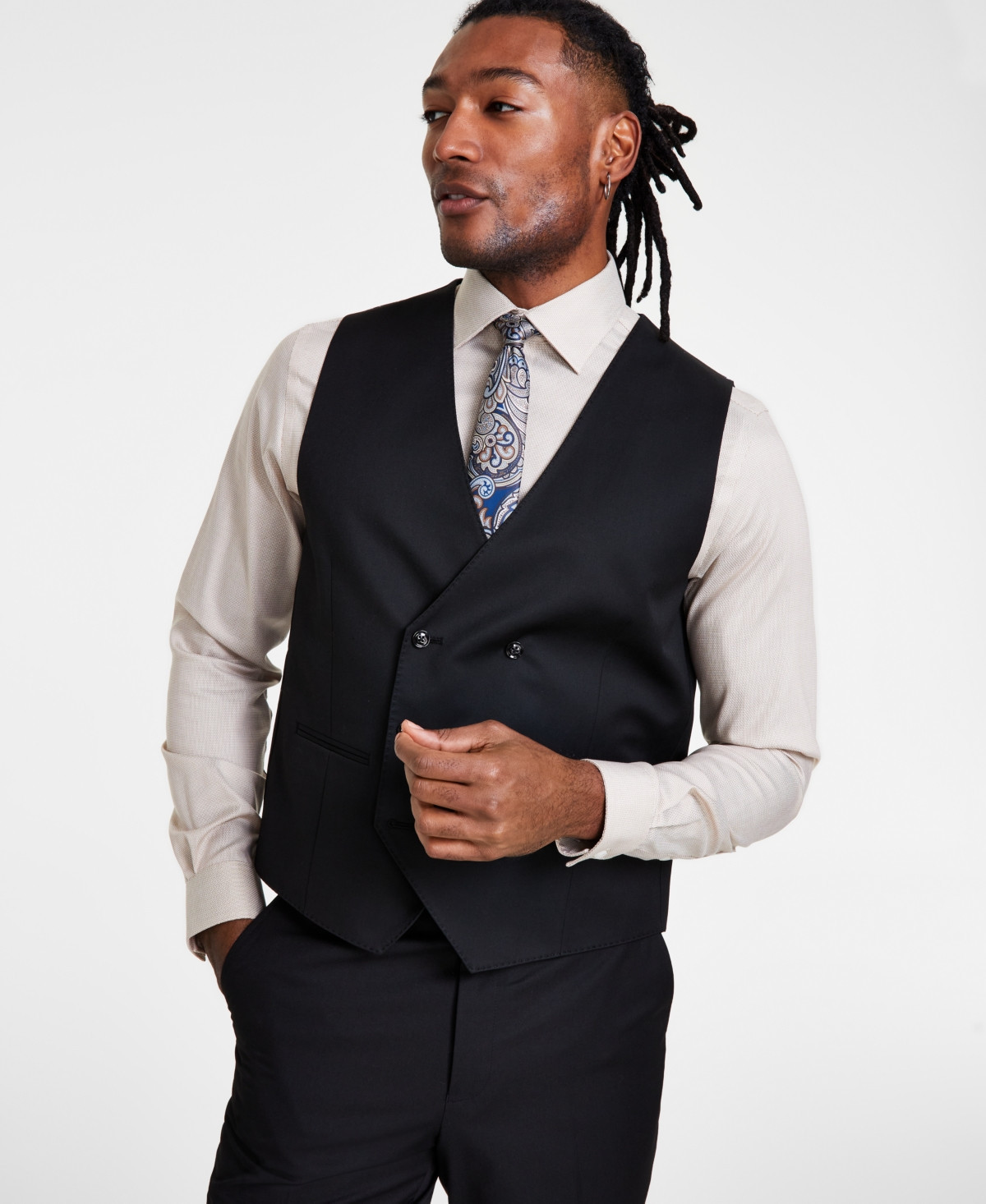 Tayion Collection Men's Classic-Fit Solid Double-Breasted Suit Vest - Black Solid | Macy's