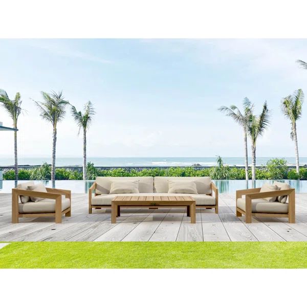 Massom Teak 6 - Person Outdoor Seating Group with Sunbrella Cushions | Wayfair North America