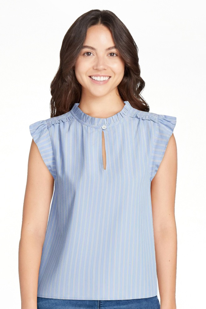 Time and Tru Women's Cotton Split Neck Top with Flutter Sleeves, Sizes XS-XXXL | Walmart (US)