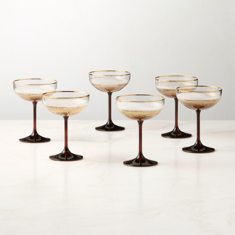 Marie Red with Gold Rim Coupe Glasses Set of 6 + Reviews | CB2 | CB2