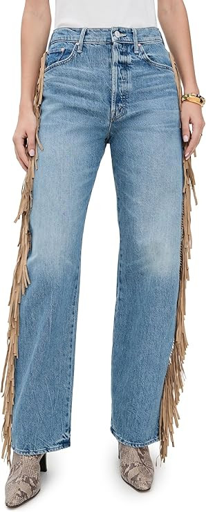 MOTHER Women's Fringe Half Pipe Button Sneak Jeans | Amazon (US)