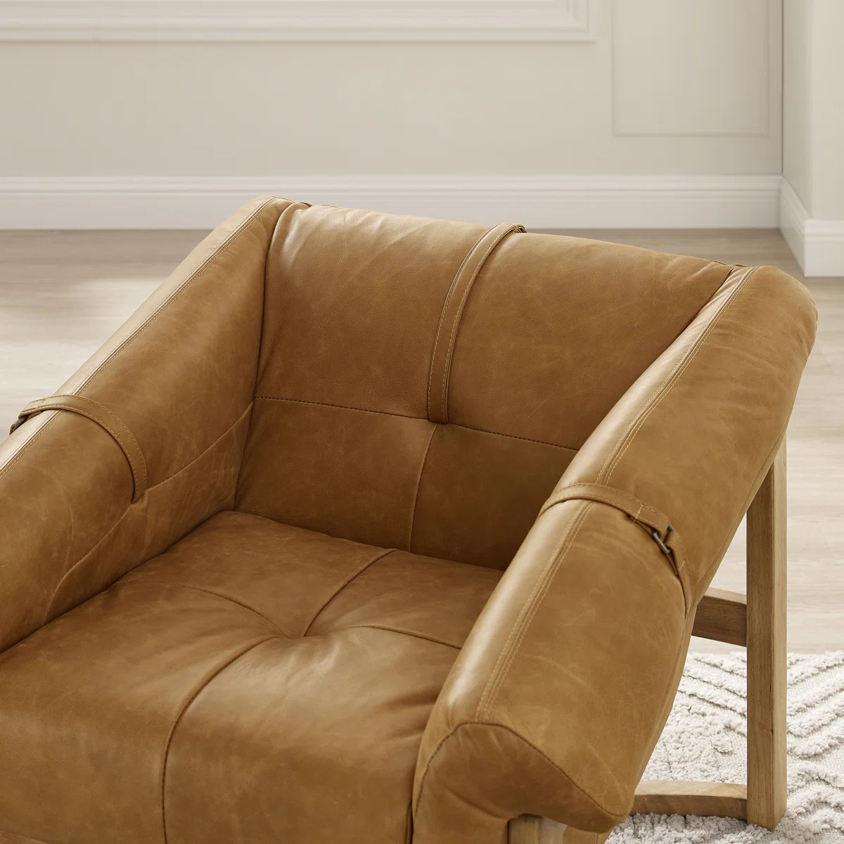 Rod 33''W Full-Grain Leather Upholstered Armchair Leisure Lounge Chair with Ash Wood Base (Set of... | Wayfair North America