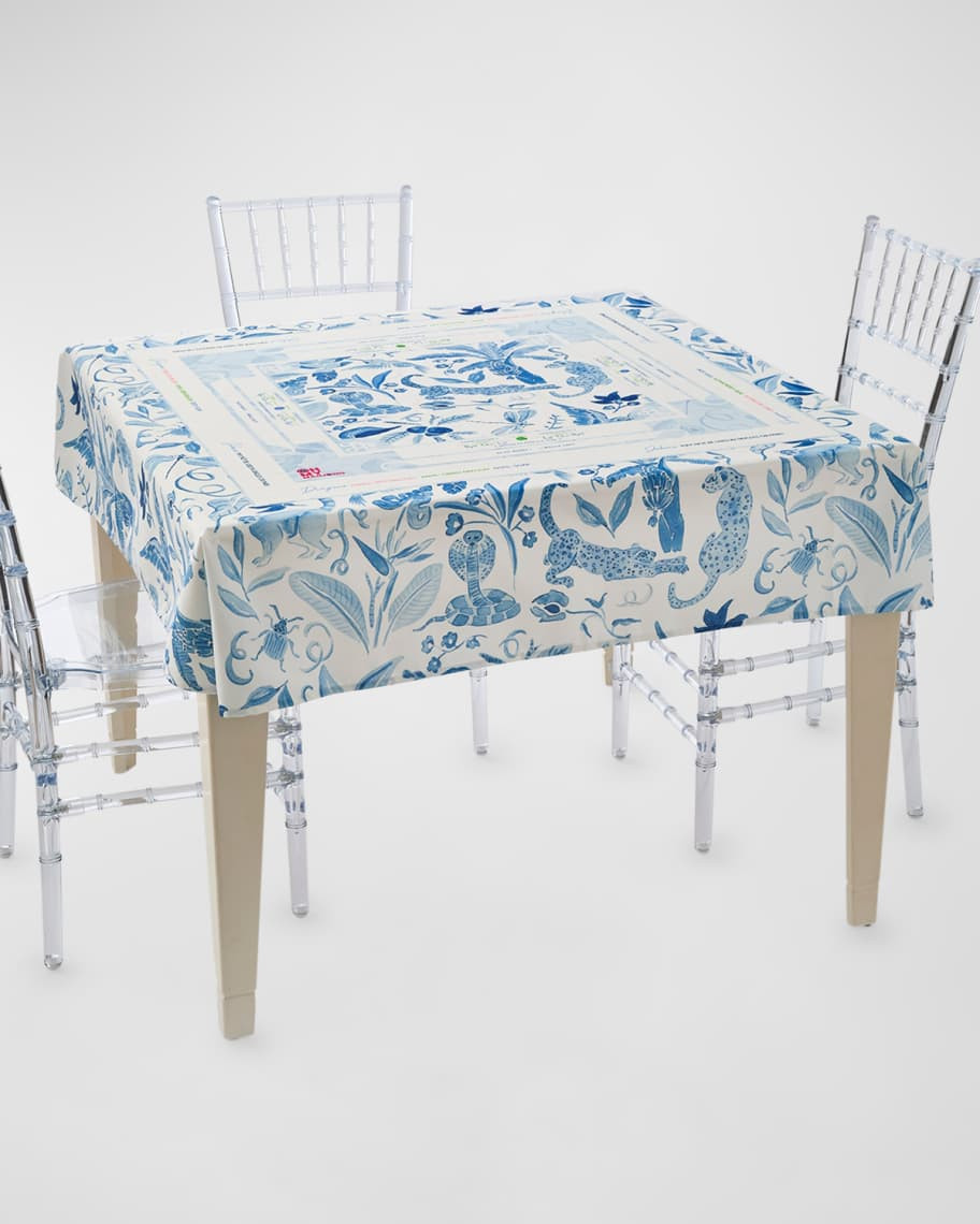 OH MY MAHJONG x Catherine Cartie Blue Amazon Instructional Mahjong Tablecloth, 56" Square | Neiman Marcus