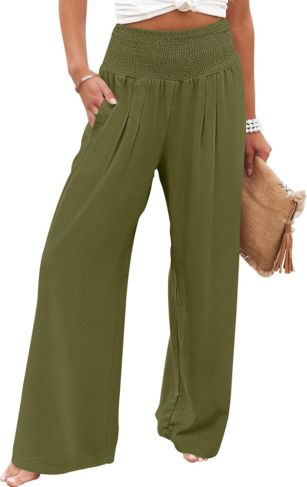 ANRABESS Women Wide Leg Summer Palazzo Pants with Pockets | Amazon (US)