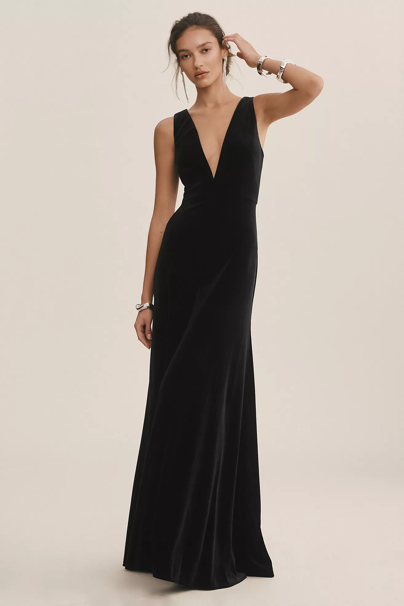 Jenny Yoo Logan Deep-V Velvet Column Gown | Anthropologie (US)