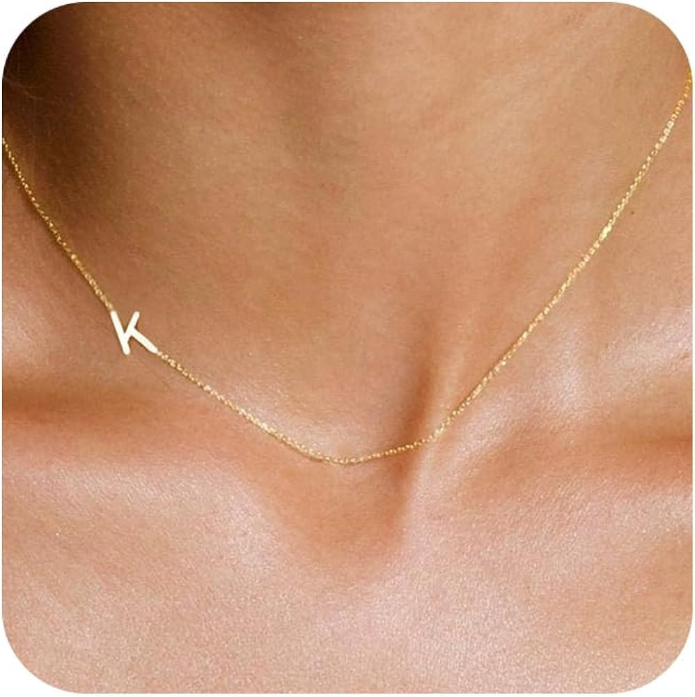 LuckFairy Initial Necklaces for Women, Dainty Gold Letter Necklace 14k Gold Plated Sideways Initi... | Amazon (US)