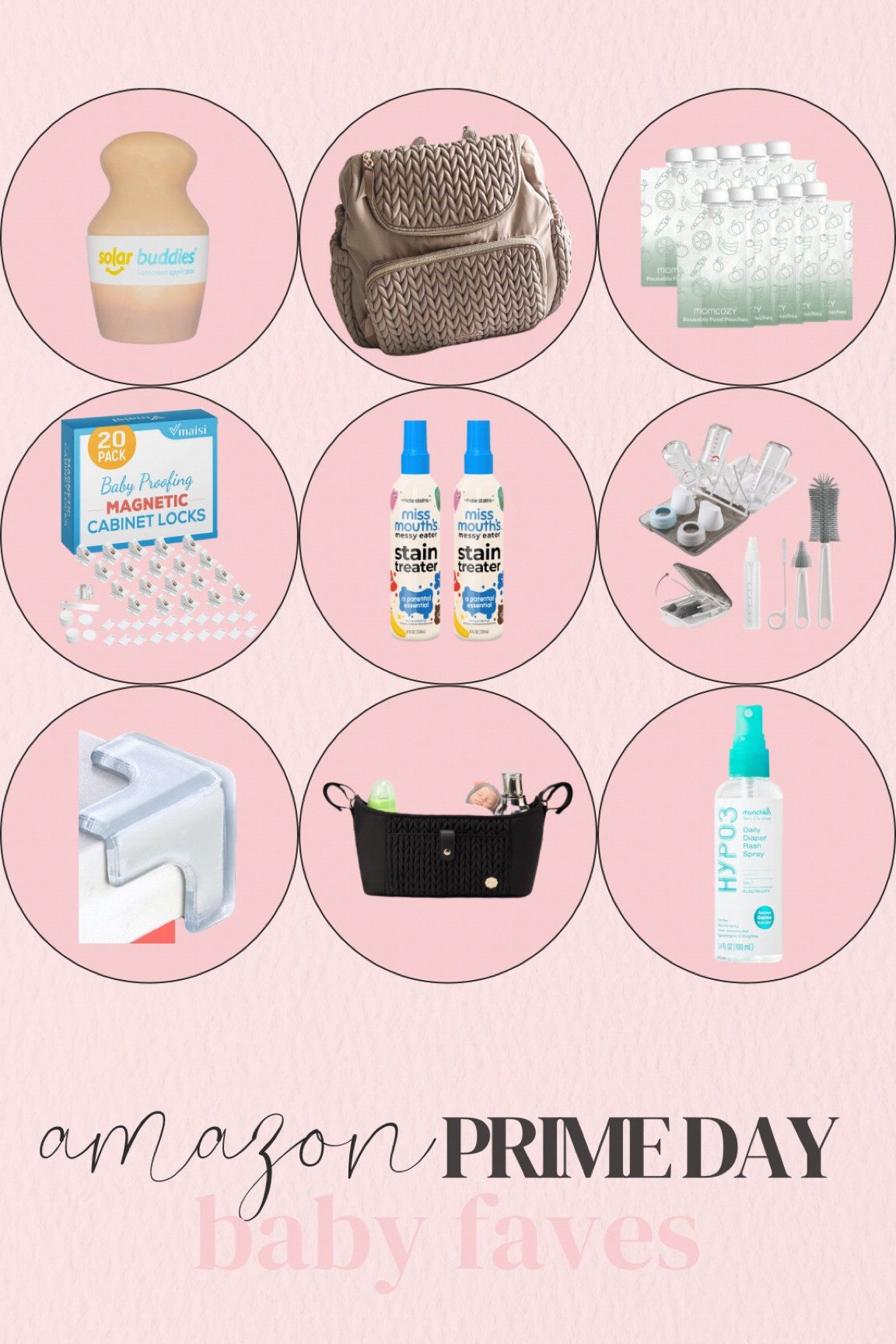 Amazon prime day deals: baby faves! Amazon baby finds we use and love!!

Diaper bag
Cabinet locks
Travel Bottle cleaning kit
Sunscreen applicator
Stroller caddy
Diaper rash spray 
Refillable baby food pouches
The best stain remover!

#amazonbaby 

#LTKSaleAlert #LTKBaby #LTKKids
