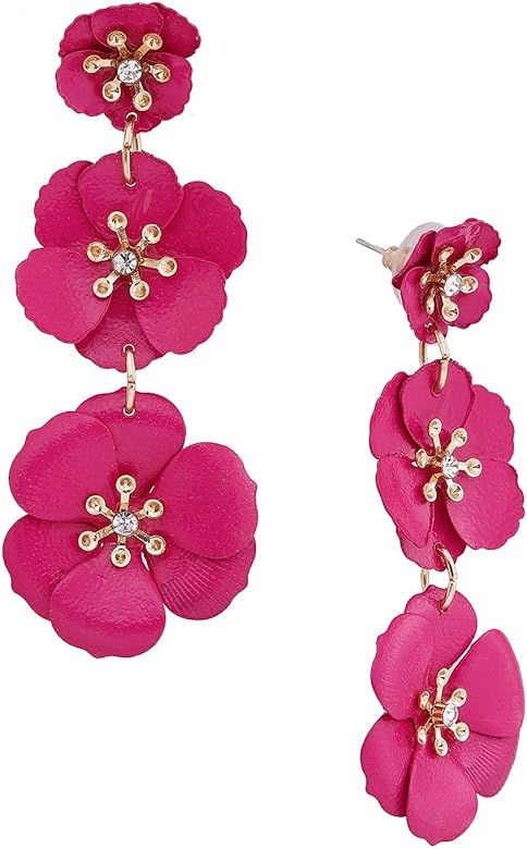 NVENF Flower Dangle Earrings Tiered Triple Floral Drop Stud Earrings Ear Drop for Parties | Amazon (US)